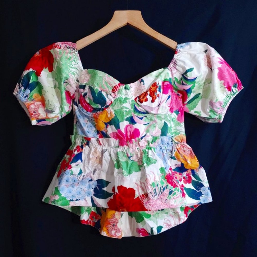 Cara Cara Kacey Sample Top in Japanese Floral Ivory Print - Size Sm - NWT